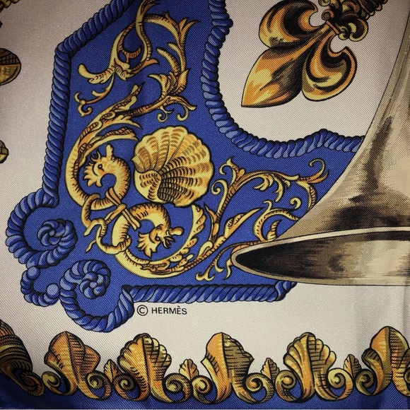 Hermès Authentic“LVDOVICVS MAGNVS” Blue Multi💯%Silk Scarf - Picture 14 of 15